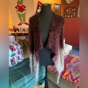 Women’s Beulah fuzzy glitter drape Cardigan Brown-Gray Gradient color SZ S/M